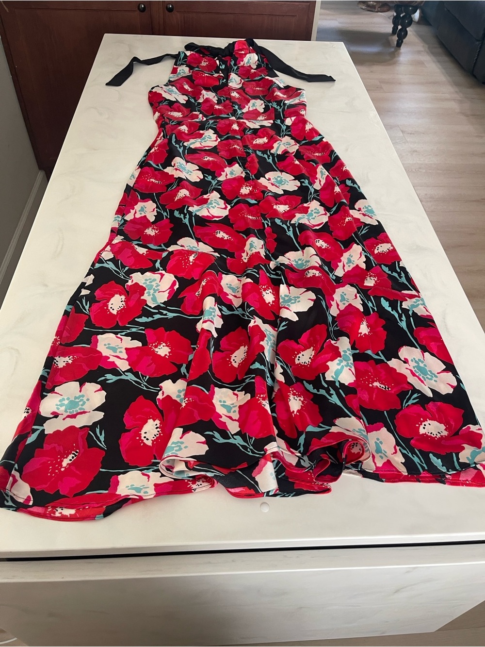 Sam Edelman Poppy floral Halter Maxi Dress - Black with Red Floral